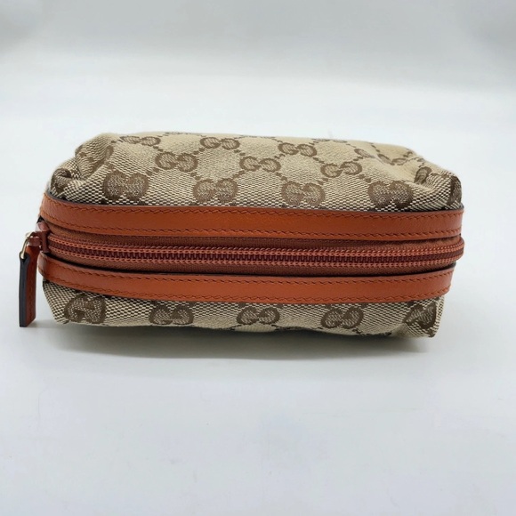 Gucci Tan and Brown Monogram Pouch with Orange Zipper - Picture 4 of 10